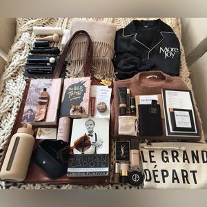 CHC Oversized Cognac Brown Leather Tote or Weekender Bag with Gold Logo Charm